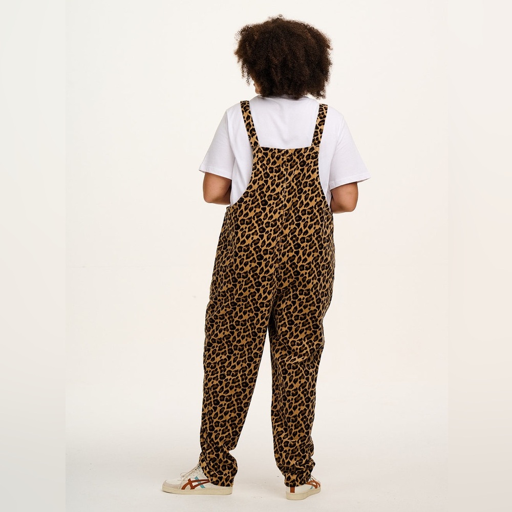 Lucy & Yak Original Corduroy Dungarees in Leopard Print 16 Petite - Picture 2 of 10